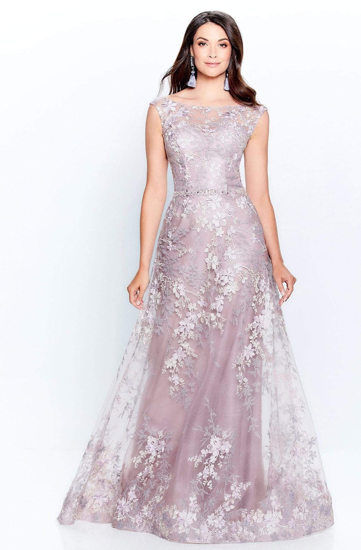 Montage by Mon Cheri - 120917W Embroidered Bateau A-Line Dress Mother of the Bride Dresses 16W / Pink Topaz