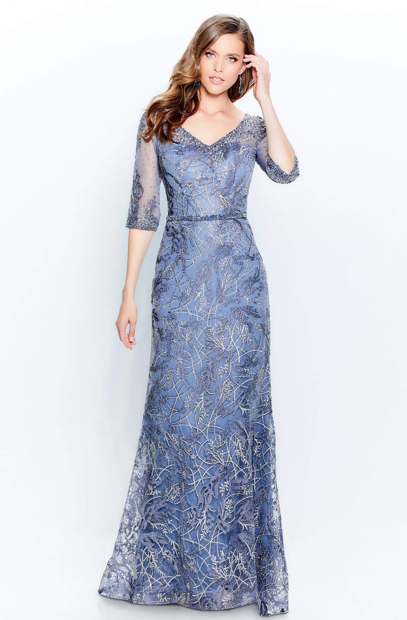 Montage by Mon Cheri - 120924W Elbow Length Beaded Column Dress Mother of the Bride Dresses 16W / Dk Delphiniu