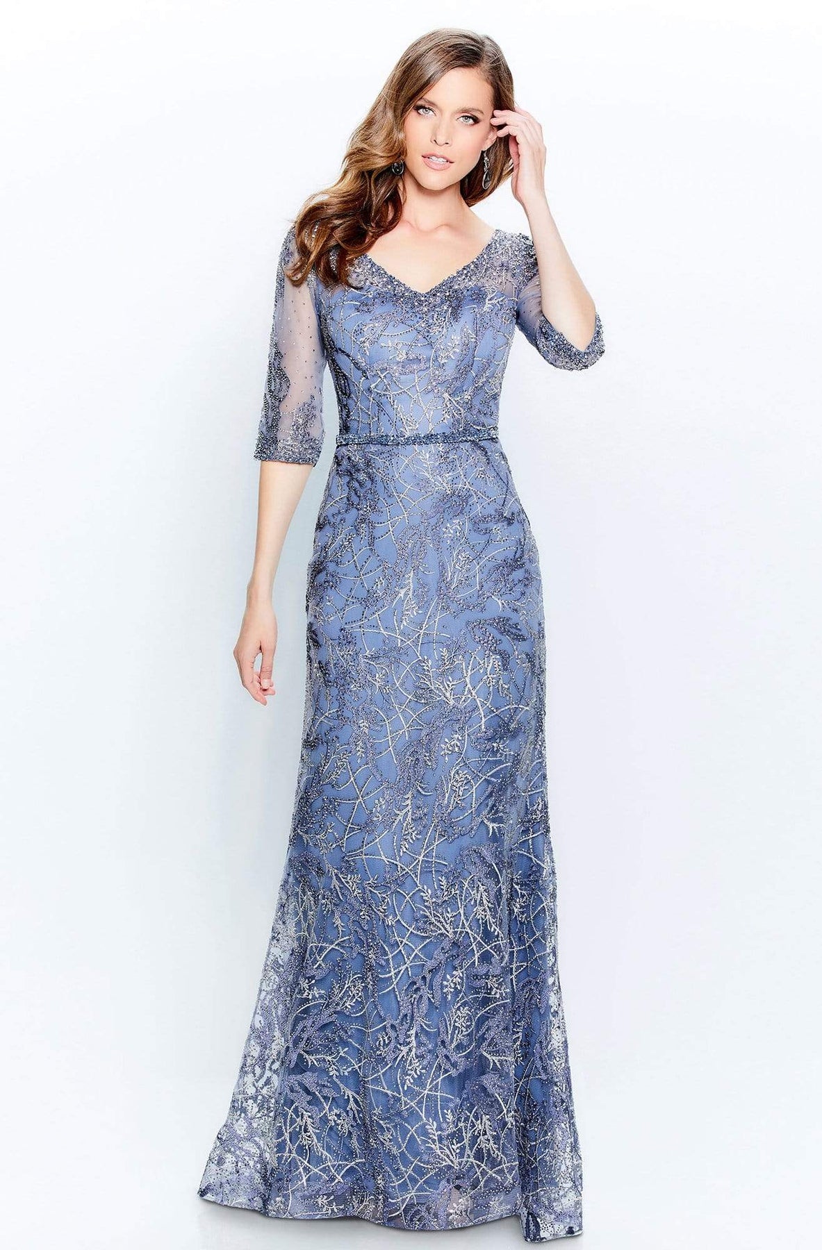 Montage by Mon Cheri - 120924W Elbow Length Beaded Column Dress Mother of the Bride Dresses 16W / Dk Delphiniu