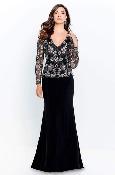 Montage by Mon Cheri - 120926 Long Sleeve Embellished Long Dress Mother of the Bride Dresses 4 / Blk/Multi