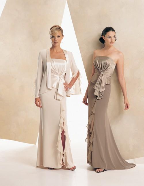 Montage by Mon Cheri - 16941P Strapless Gown with Split Sleeve Jacket In Neutral and Brown