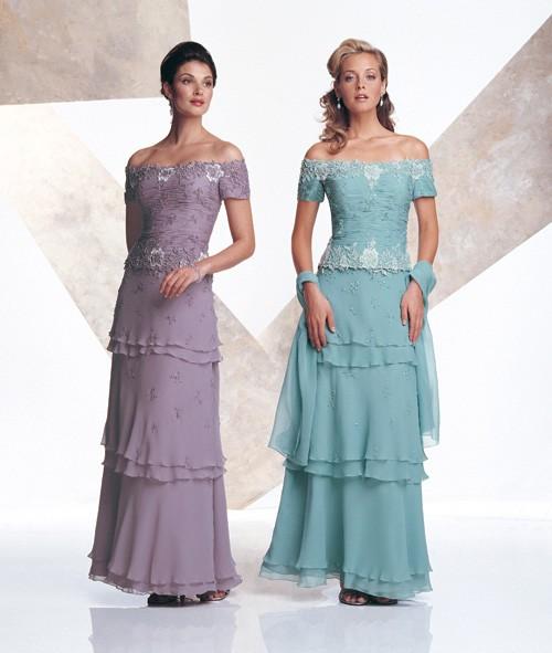 Montage by Mon Cheri - 17953 Appliqued Off Shoulder Tiered A-Line Gown In Purple and Blue