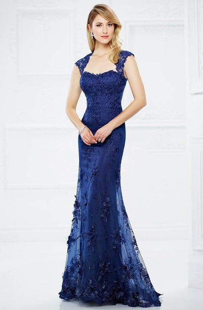 Montage by Mon Cheri - 217934 Lace Queen Anne Dress Evening Dresses 4 / Sapphire