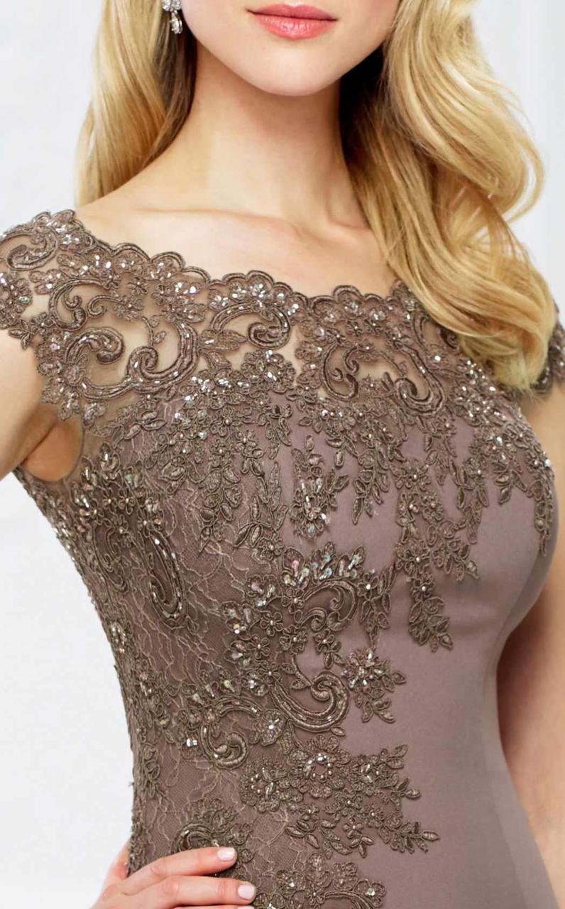 Montage by Mon Cheri - 217948 Bateau Neck Beaded Lace Trumpet Gown  - 1 pc Mocha in Size 6 Available CCSALE
