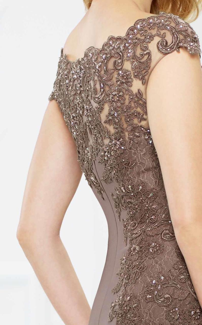 Montage by Mon Cheri - 217948 Bateau Neck Beaded Lace Trumpet Gown  - 1 pc Mocha in Size 6 Available CCSALE