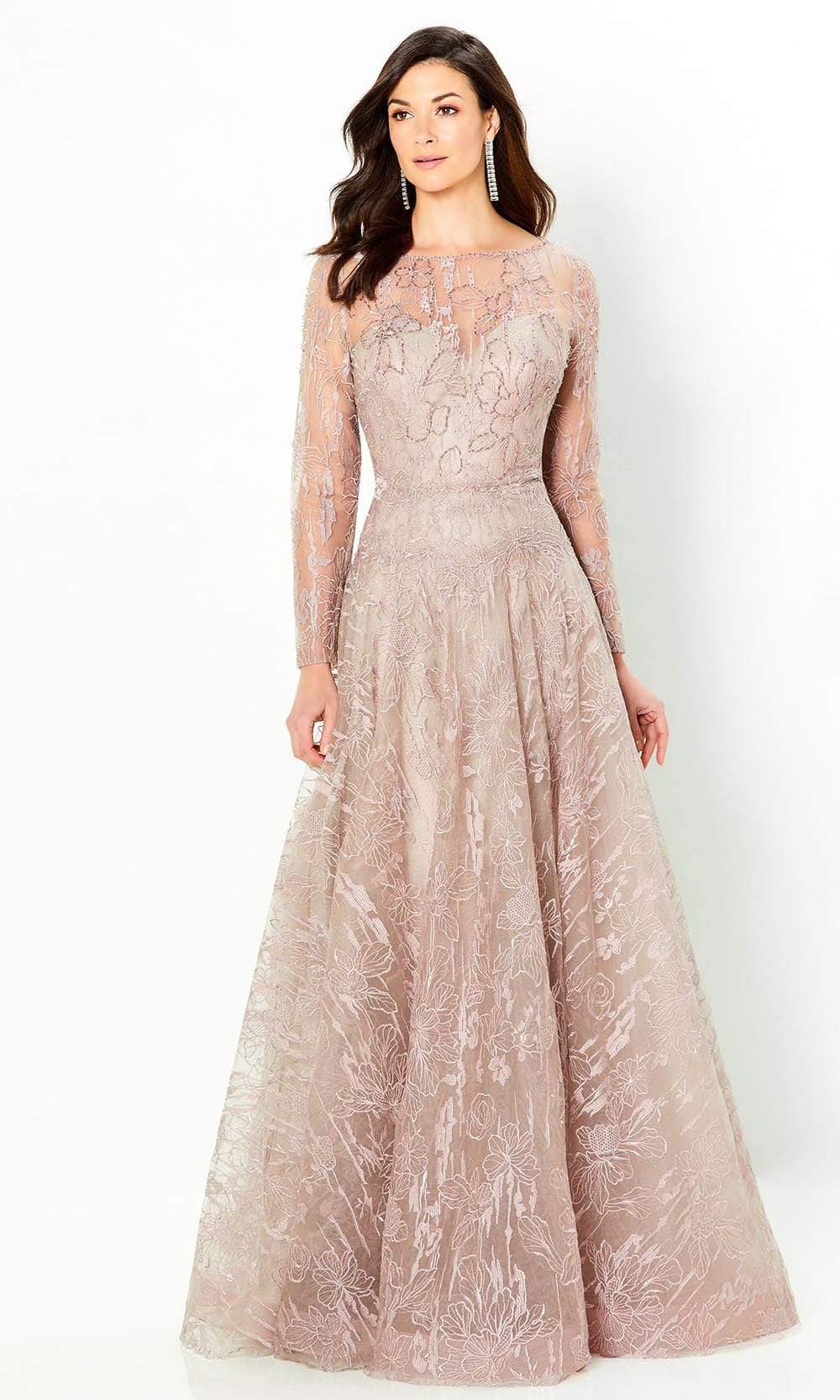 Mon Cheri - 220935SC Floral Lace Illusion A-line Gown In Pink and Neutral