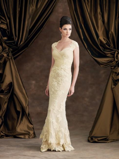 Montage by Mon Cheri - 29973 Queen Anne Style Neckline Evening Dress In Neutral