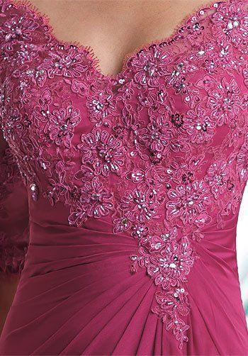 Montage by Mon Cheri Beaded Embroidered Lace Mock-Wrap Chiffon Gown CCSALE 26W / Fuchsia