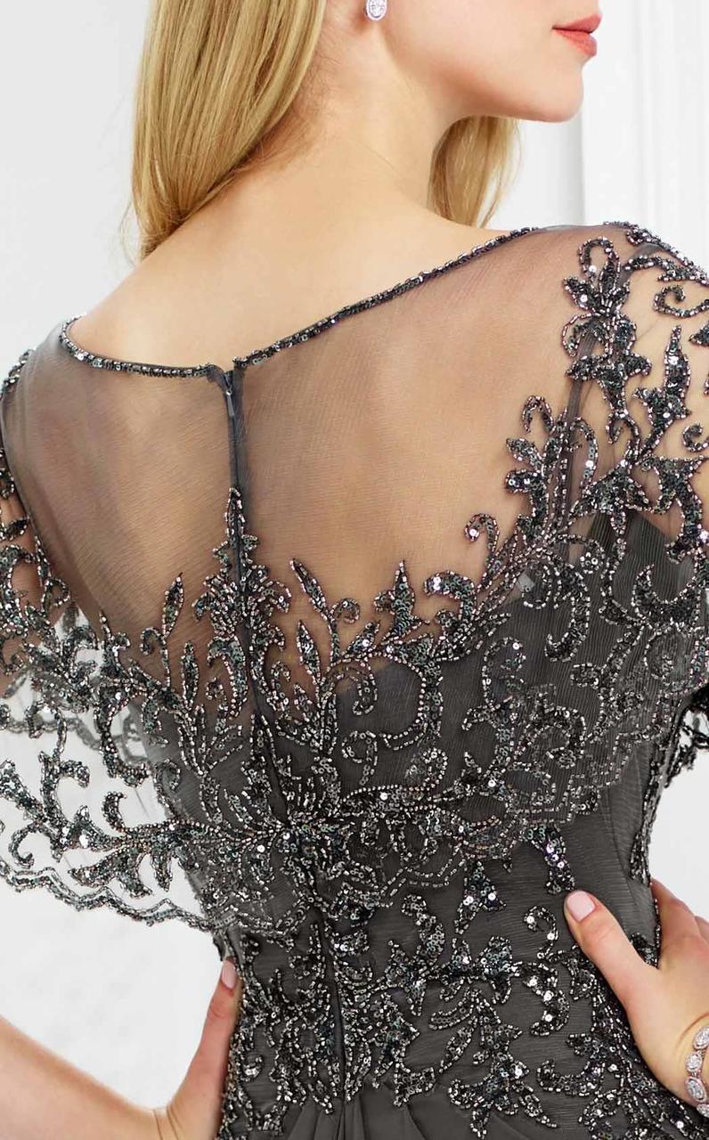 Montage by Mon Cheri - Beaded Sheer Capelet Sheath Gown 217947 - 1 pc Blue Willow in Size 12 Available CCSALE