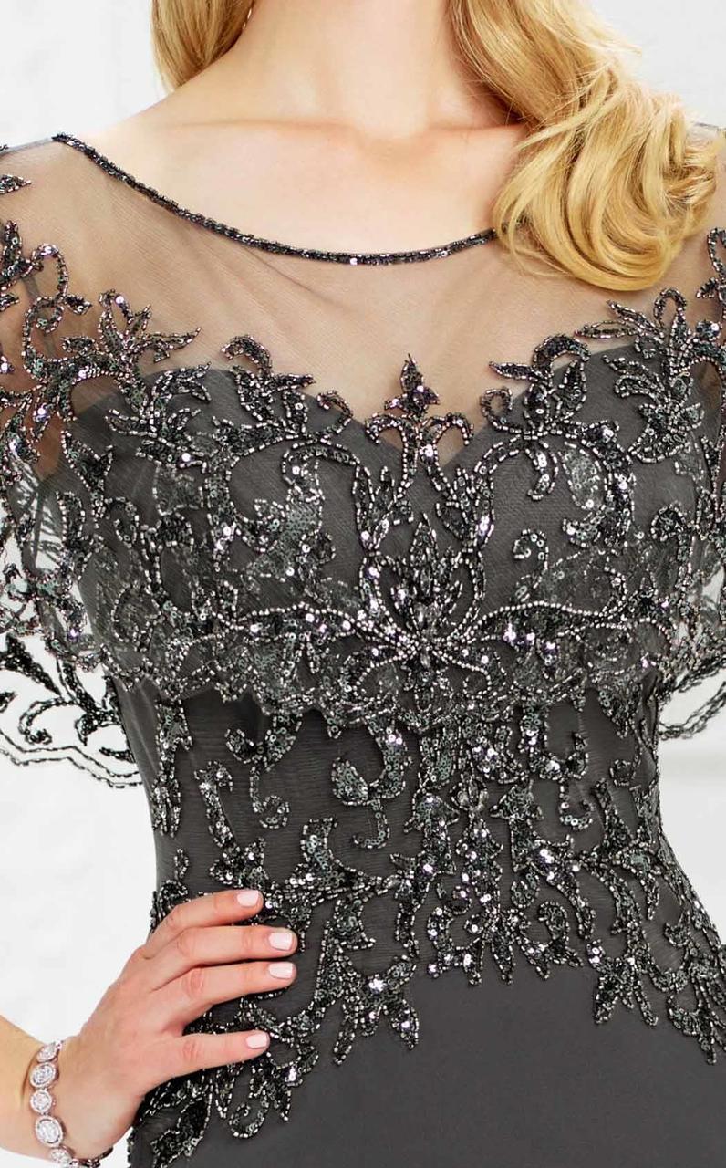 Montage by Mon Cheri - Beaded Sheer Capelet Sheath Gown 217947 - 1 pc Blue Willow in Size 12 Available CCSALE