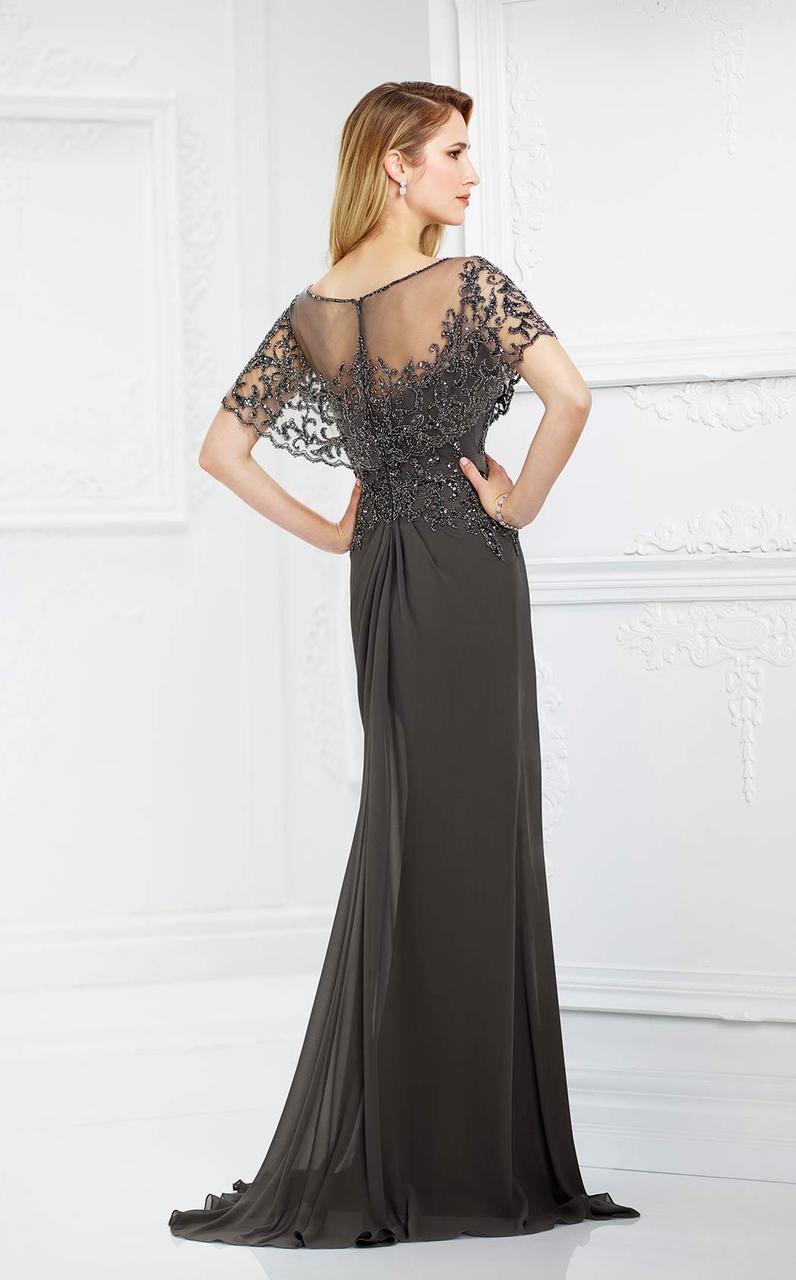 Montage by Mon Cheri - Beaded Sheer Capelet Sheath Gown 217947 - 1 pc Blue Willow in Size 12 Available CCSALE