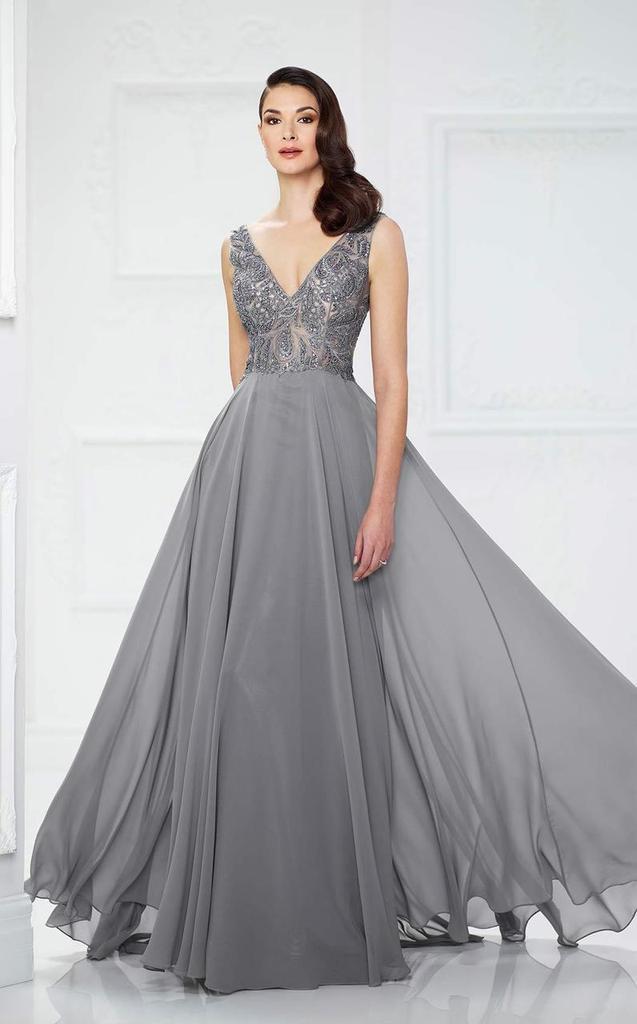 Montage by Mon Cheri - Beaded V-neck A-line Dress 217935 - 1 pc Navy in Size 16 Available CCSALE 16 / Navy