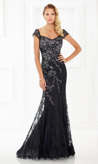 Montage by Mon Cheri - Floral Embroidered Lace and Tulle Gown 118966 - 1 pc Champagne/Multi in Size 18 Available CCSALE 12 / Black/Pewter