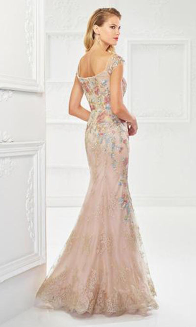 Montage by Mon Cheri - Floral Embroidered Lace and Tulle Gown 118966 - 1 pc Champagne/Multi in Size 18 Available CCSALE 10 / Champagne/Multi