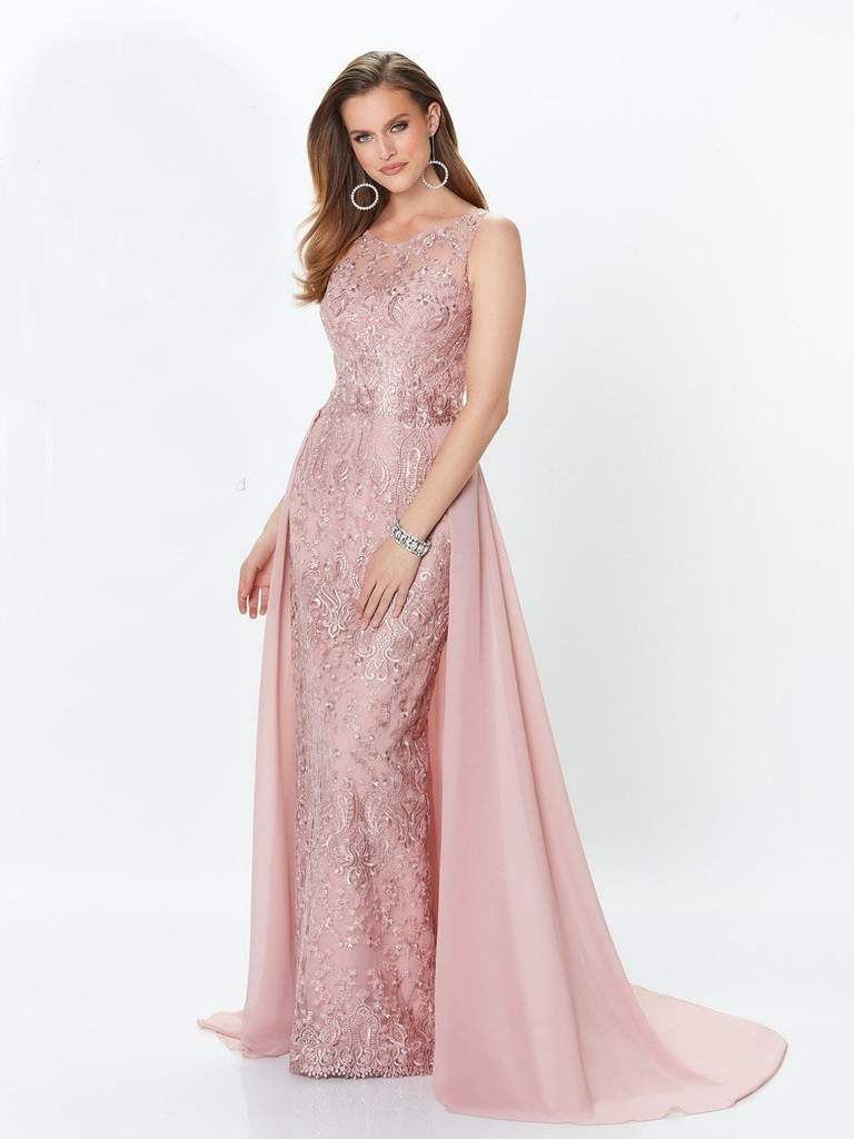 Montage by Mon Cheri - Lace Embellished Two-Piece Column Gown 119940 - 1 pc Latte in Size 14 Available CCSALE 18 / Rose Quartz