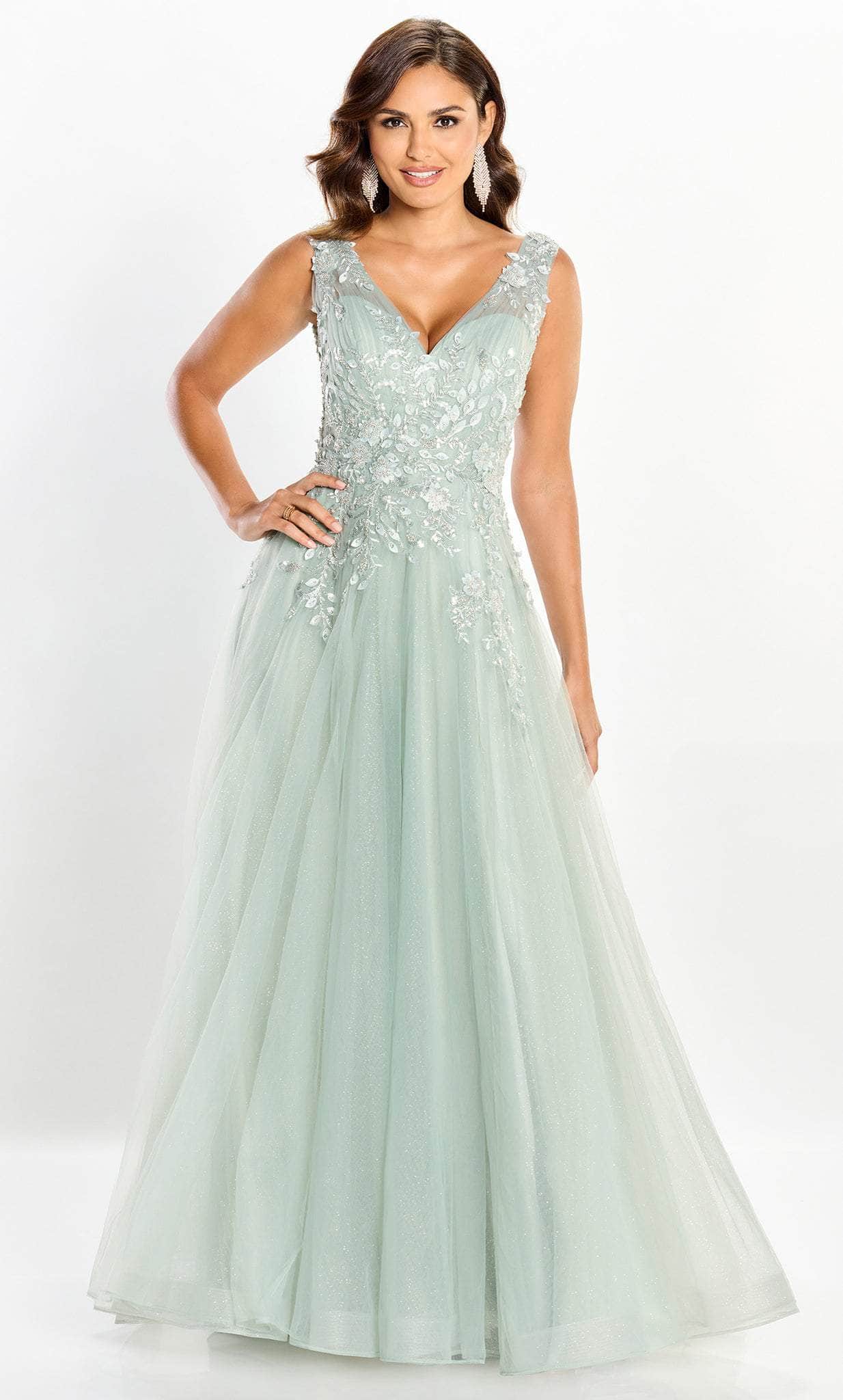 Montage by Mon Cheri M2203 - Glittered Floral Tulle A-line Dress Special Occasion Dress 4 / Sage