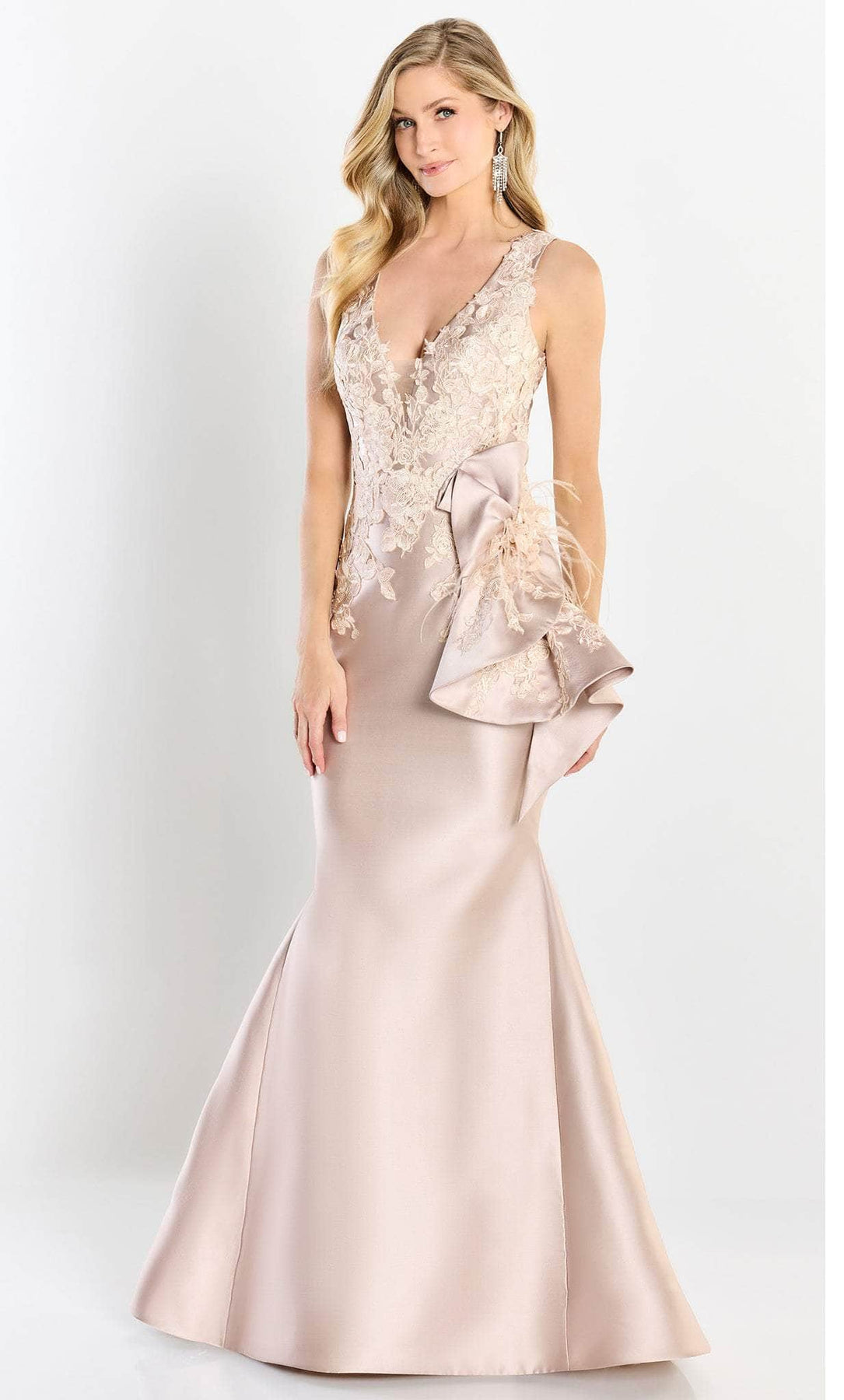 Montage by Mon Cheri M2206 - Satin Embroidered Mermaid Gown Special Occasion Dress 4 / Taupe