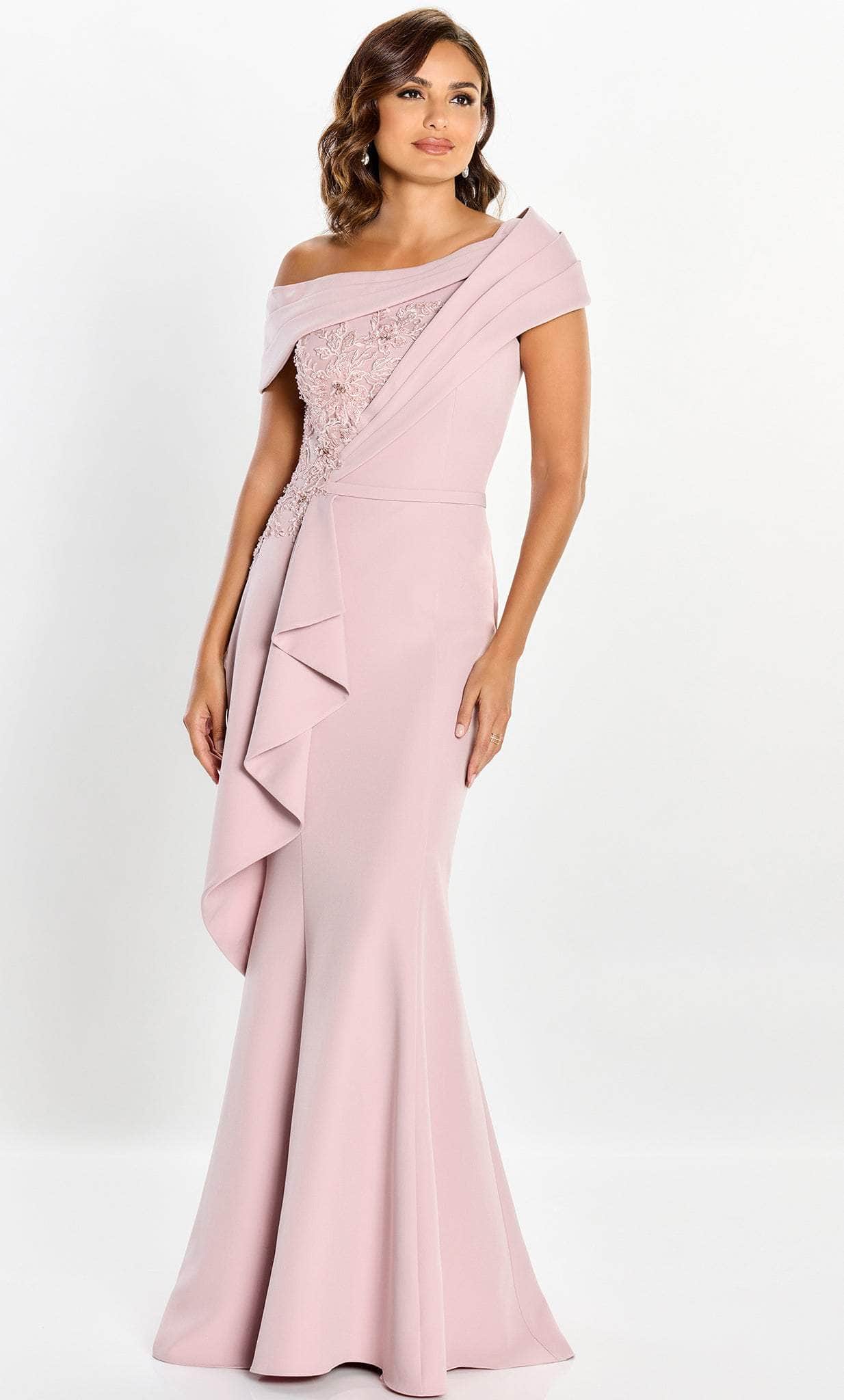 Montage by Mon Cheri M2208 - Off Shoulder Pleated Formal Gown Special Occasion Dress 4 / Rose