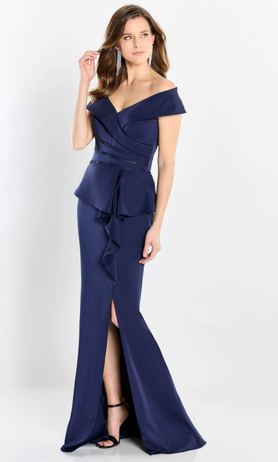 Montage by Mon Cheri M2209 - Peplum V Neck Minimalist Gown Special Occasion Dress 4 / Navy