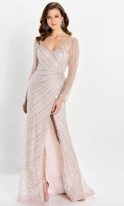 Montage by Mon Cheri M2216 - Pearl and Beaded Illusion Slit Gown Special Occasion Dress