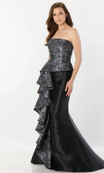 Montage by Mon Cheri M2228 - Ruffled Detail Fitted Bodice Gown Prom Dresses 4 / Black