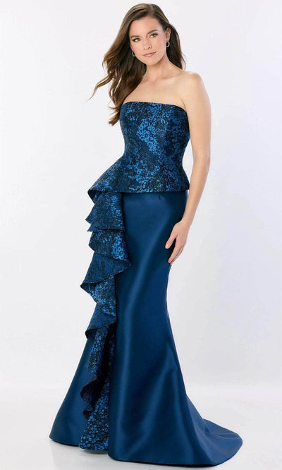 Montage by Mon Cheri M2228 - Ruffled Detail Fitted Bodice Gown Prom Dresses 4 / Navy Blue