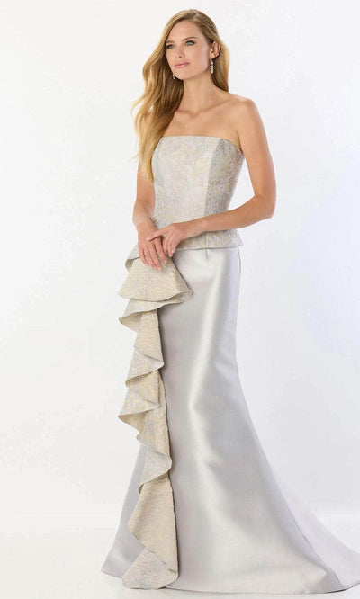 Montage by Mon Cheri M2228 - Ruffled Detail Fitted Bodice Gown Prom Dresses 4 / Silver