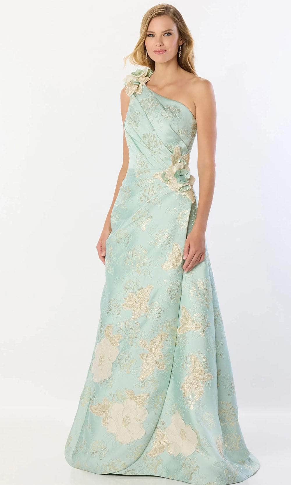 Montage by Mon Cheri M2229 - One Shoulder Ruched Gown Prom Dresses 4 / Aqua Gold