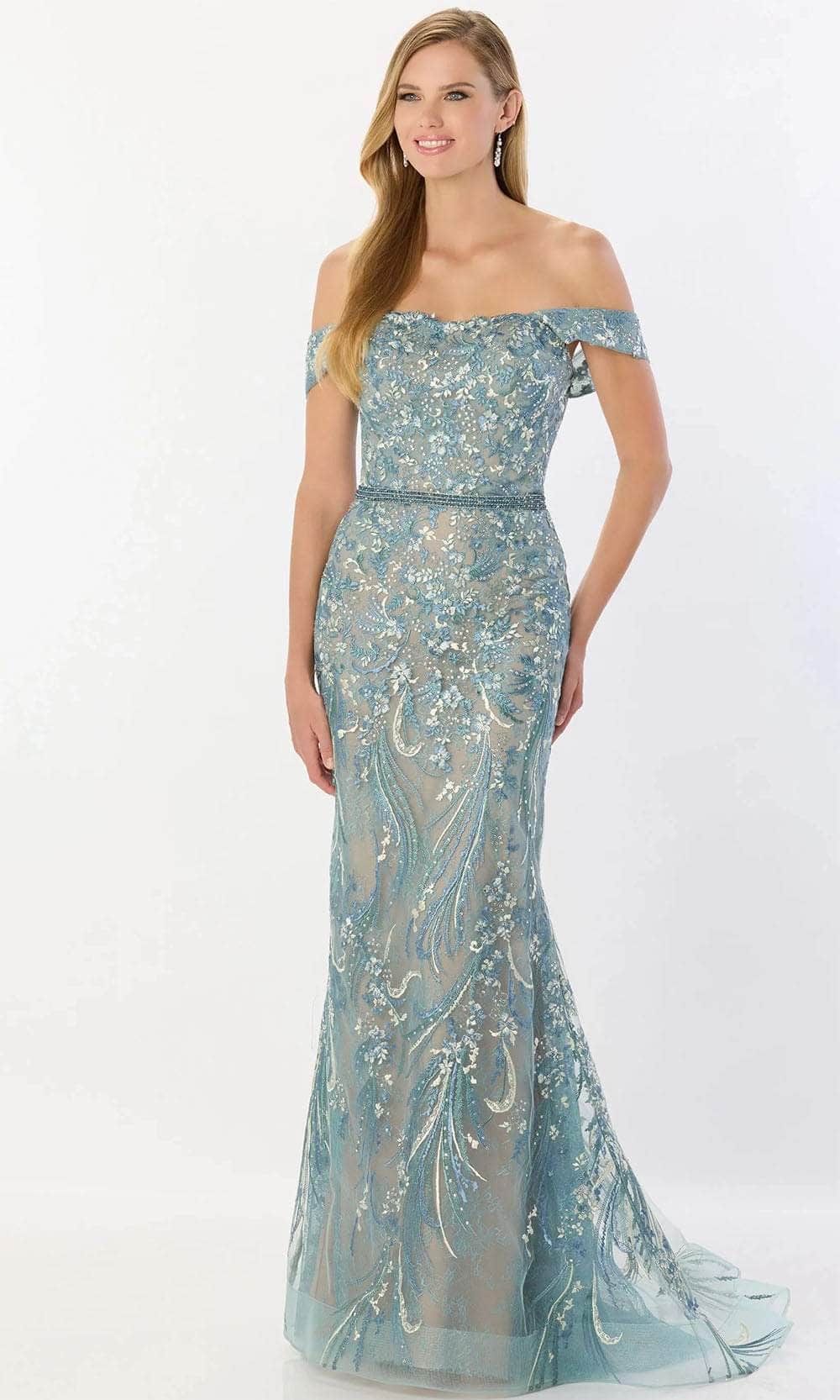 Montage by Mon Cheri M2230 - Off-Shoulder Strapless Gown Prom Dresses 4 / Aqua