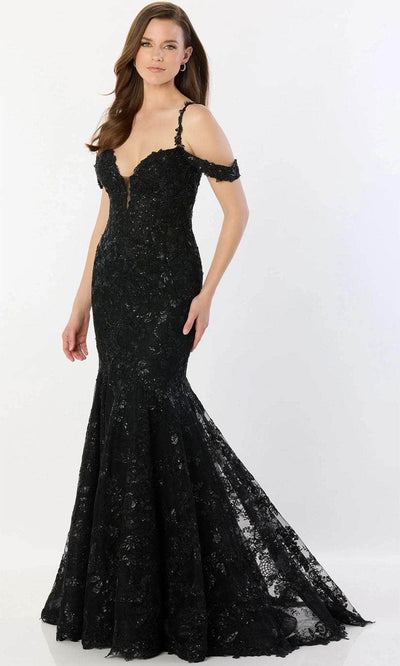 Montage by Mon Cheri M2232 - Off-Shoulder Sequin Embellished Gown Prom Dresses 4 / Black