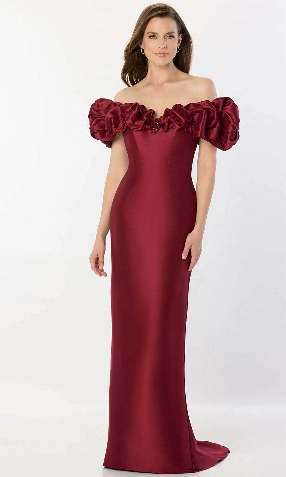 Montage by Mon Cheri M2233 - Ruffled Detail Buttons Gown Prom Dresses 4 / Bordeaux