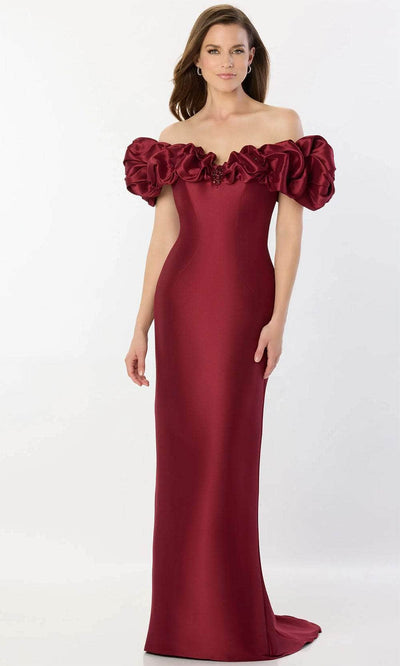 Montage by Mon Cheri M2233 - Ruffled Detail Buttons Gown Prom Dresses 4 / Bordeaux