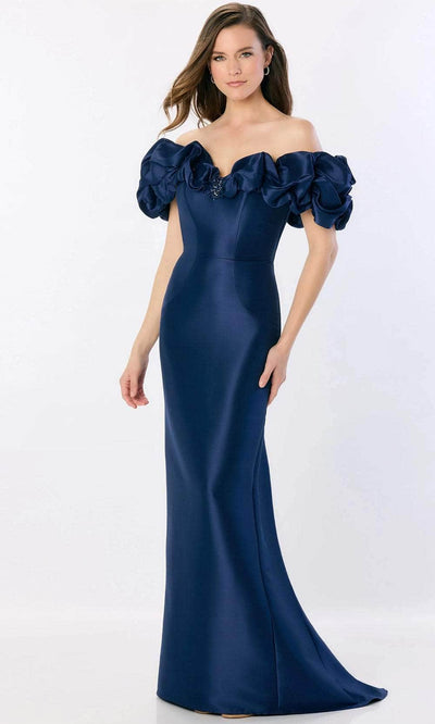 Montage by Mon Cheri M2233 - Ruffled Detail Buttons Gown Prom Dresses 4 / Navy Blue
