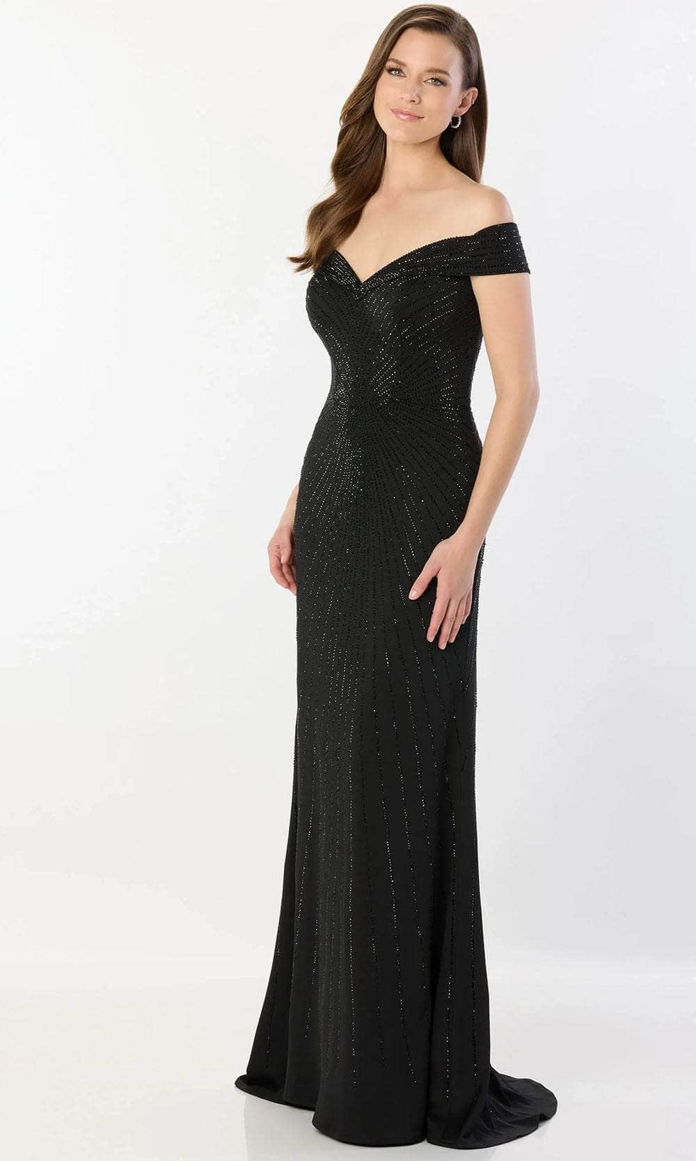 Montage by Mon Cheri M2234 - Off-Shoulder V-Neck Gown Prom Dresses 4 / Black