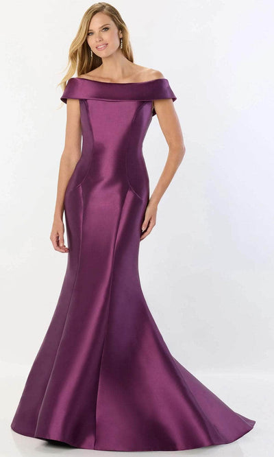 Montage by Mon Cheri M2237 - Off-Shoulder Ruffled Detail Gown Prom Dresses 4 / Aubergine