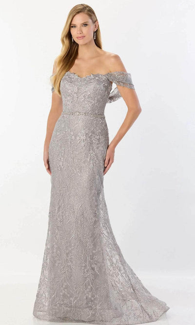 Montage by Mon Cheri M2238 - Off-Shoulder Stone Accent Gown Prom Dresses 4 / Silver