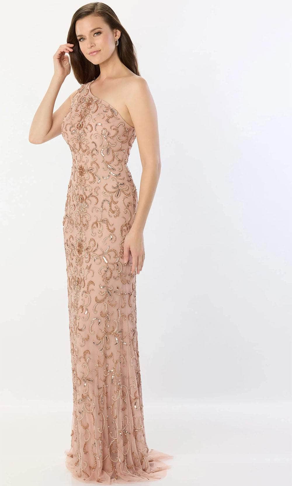 Montage by Mon Cheri M2241 - One Shoulder Sleeveless Gown Prom Dresses XS / Rose Gold