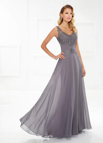 Montage by Mon Cheri - V-neck Chiffon A-line Gown 118976 CCSALE 12 / Pewter