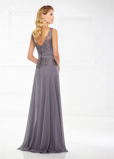 Montage by Mon Cheri - V-neck Chiffon A-line Gown 118976 CCSALE 12 / Pewter