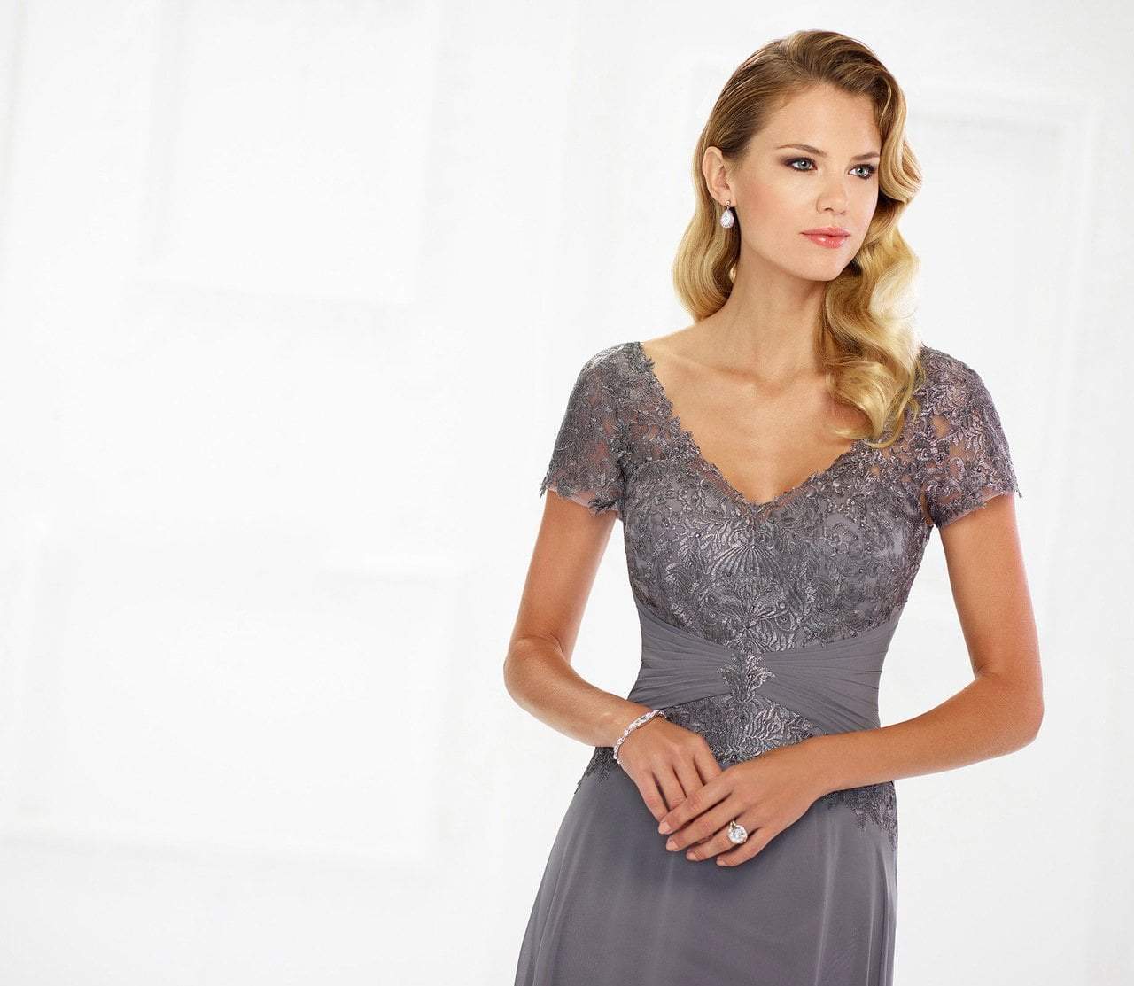 Montage by Mon Cheri - V-neck Chiffon A-line Gown 118976 CCSALE 12 / Pewter