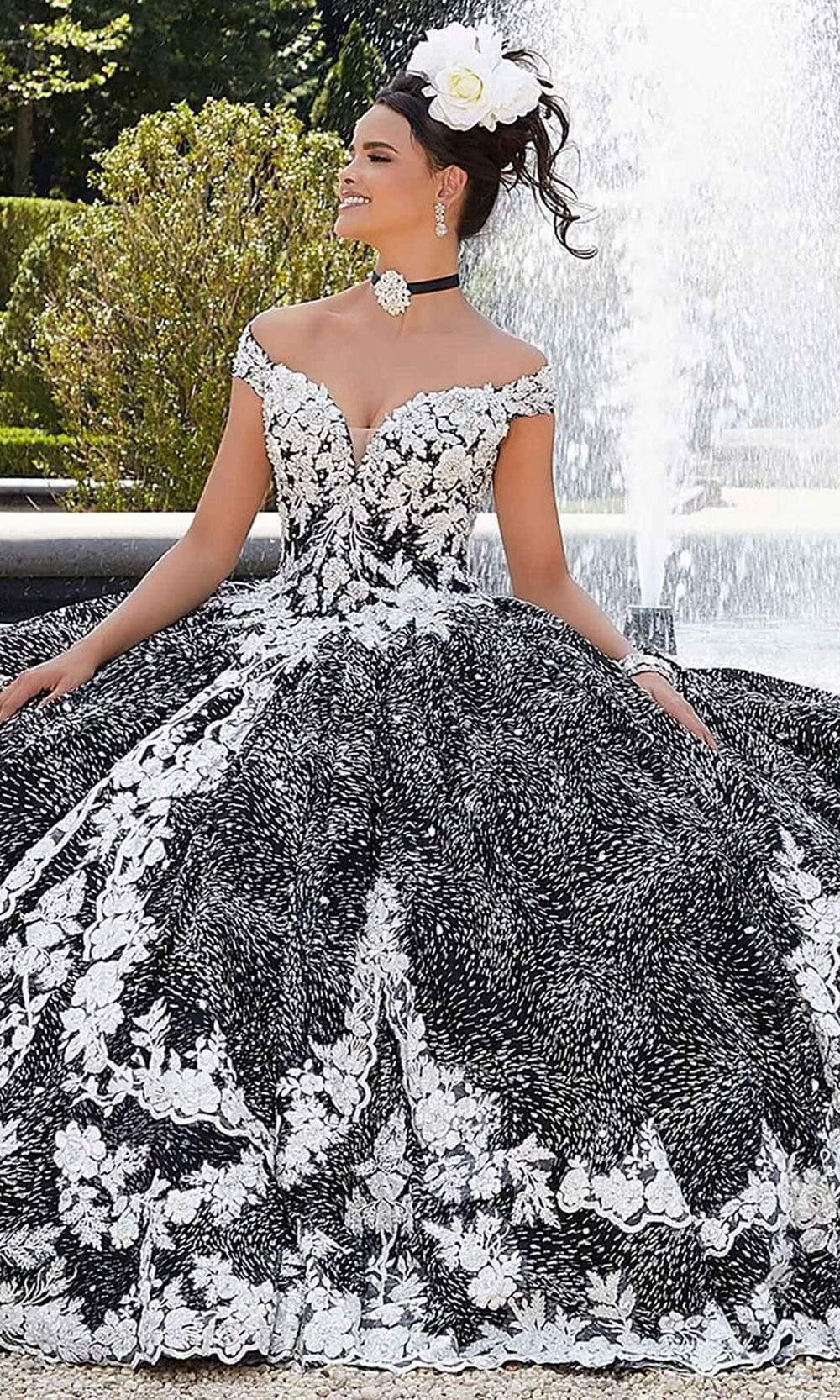 Mori Lee - 34042 Plunging Floral Embroidered Ballgown Special Occasion Dress