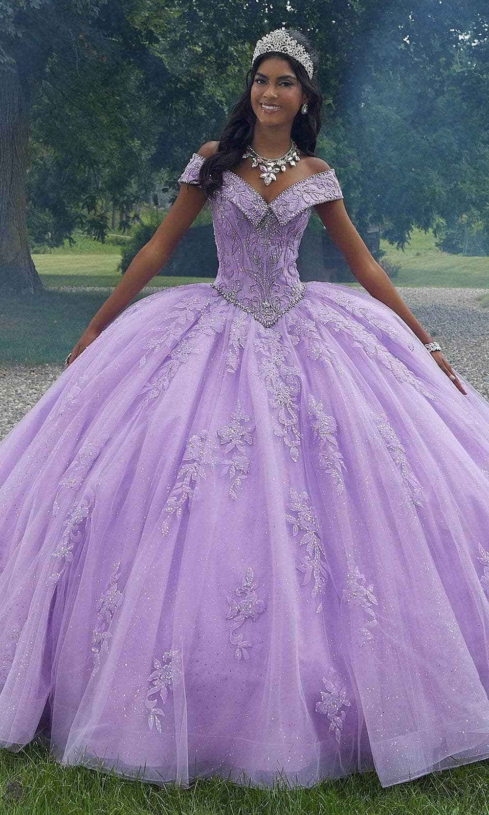 Mori Lee 34101 - Off-Shoulder Rhinestone Ballgown Ball Gown 00 /  Orchid