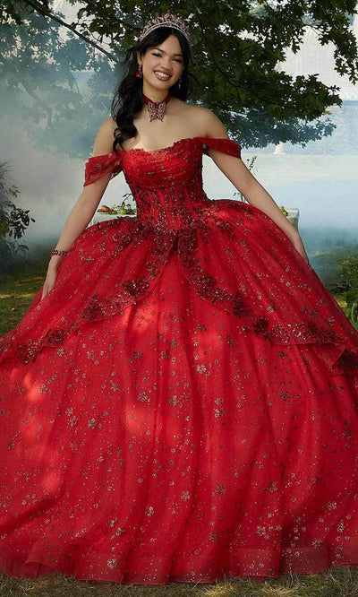 Mori Lee 34103 - Detachable Off-Shoulder Sleeve Fitted Bodice Ballgown Ball Gown 00 /  Red