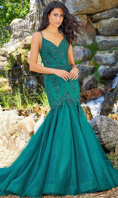 Mori Lee 47021 - Sleeveless V-neck Long Gown Prom Dresses 00 / Emerald