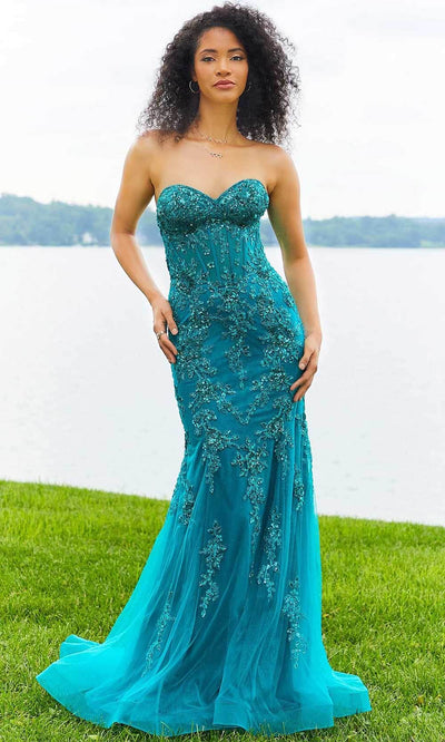 Mori Lee 47022 - Strapless Sweetheart Evening Gown Evening Dresses 00 / Teal