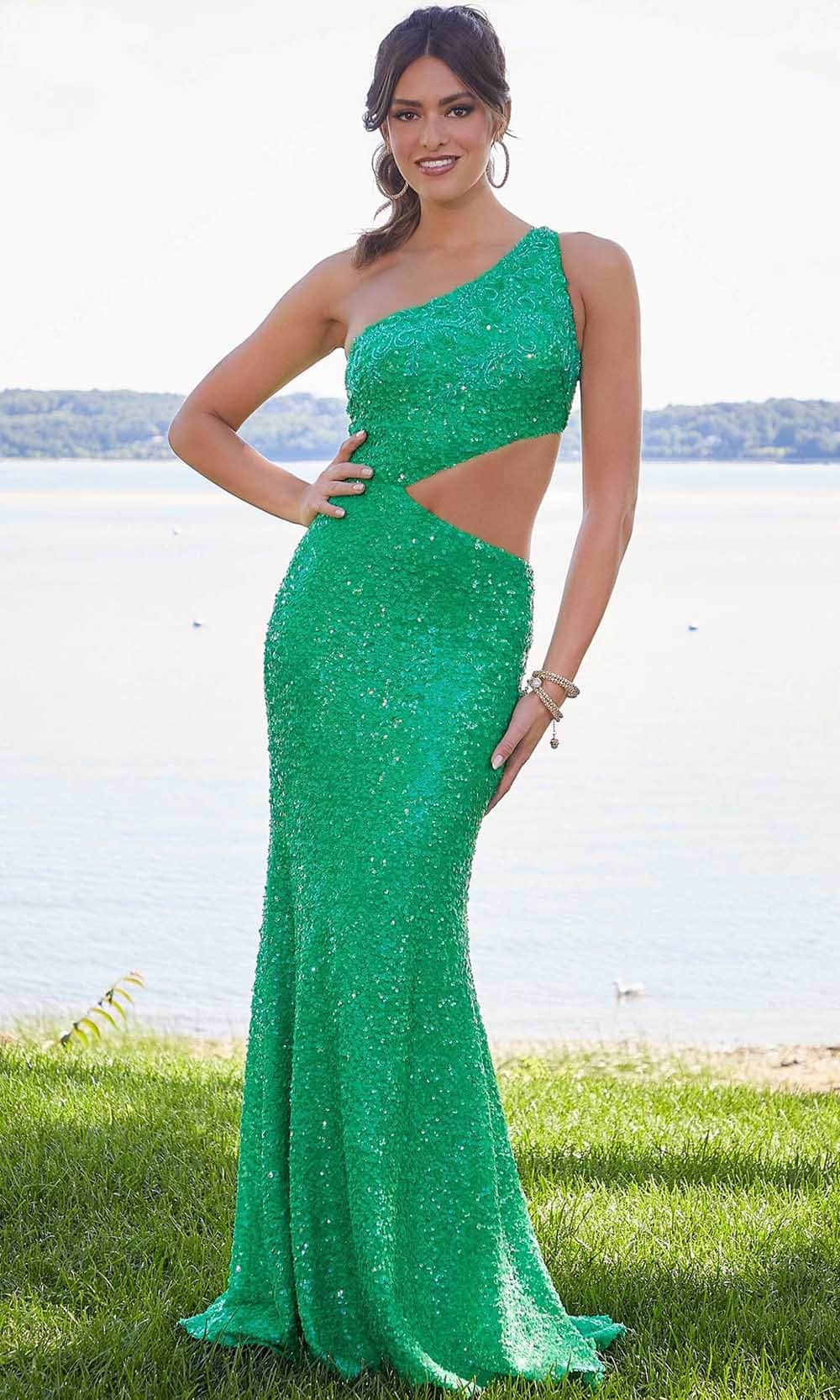 Mori Lee 47029 - Sleeveless Asymmetric Evening Gown Prom Dresses 00 / Bright Green