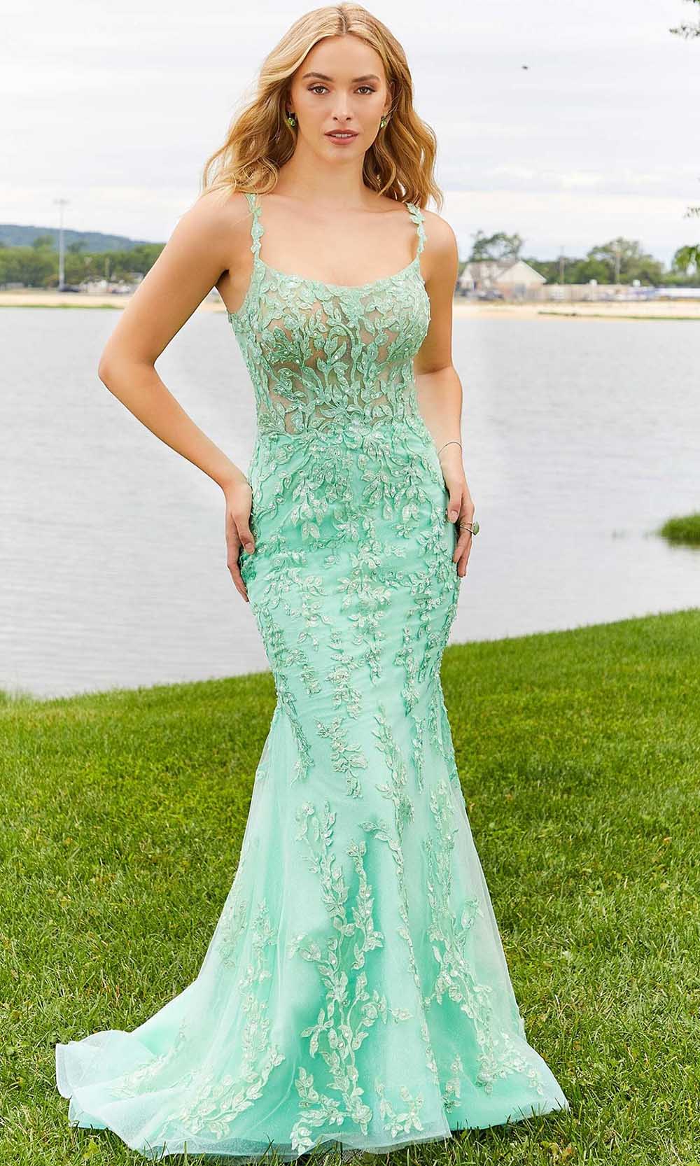 Mori Lee 47030 - Sleeveless Square Neck Evening Gown Prom Dresses 00 / Bright Mint