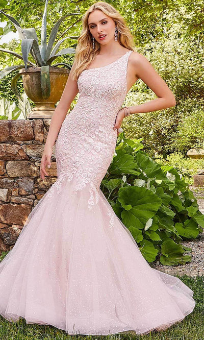 Mori Lee 47070 - Asymmetrical Neckline Evening Gown In Pink