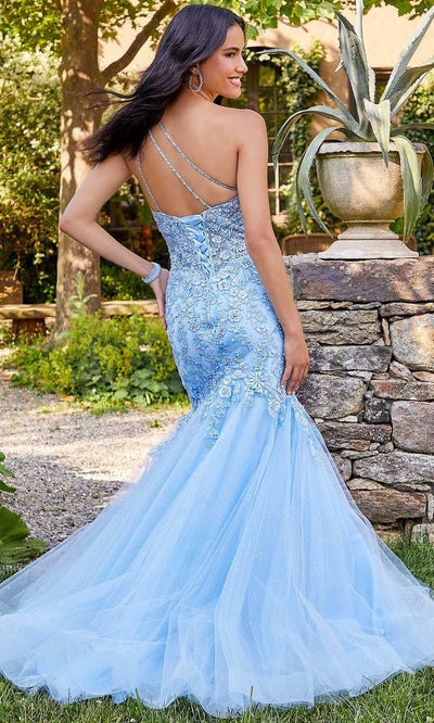 Mori Lee 47070 - Asymmetrical Neckline Evening Gown In Blue