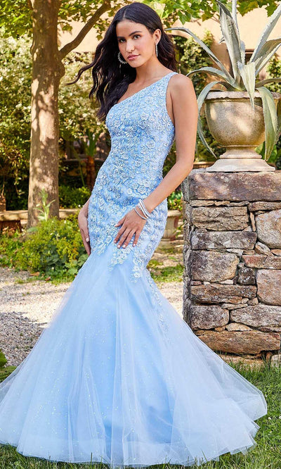 Mori Lee 47070 - Asymmetrical Neckline Evening Gown In Blue